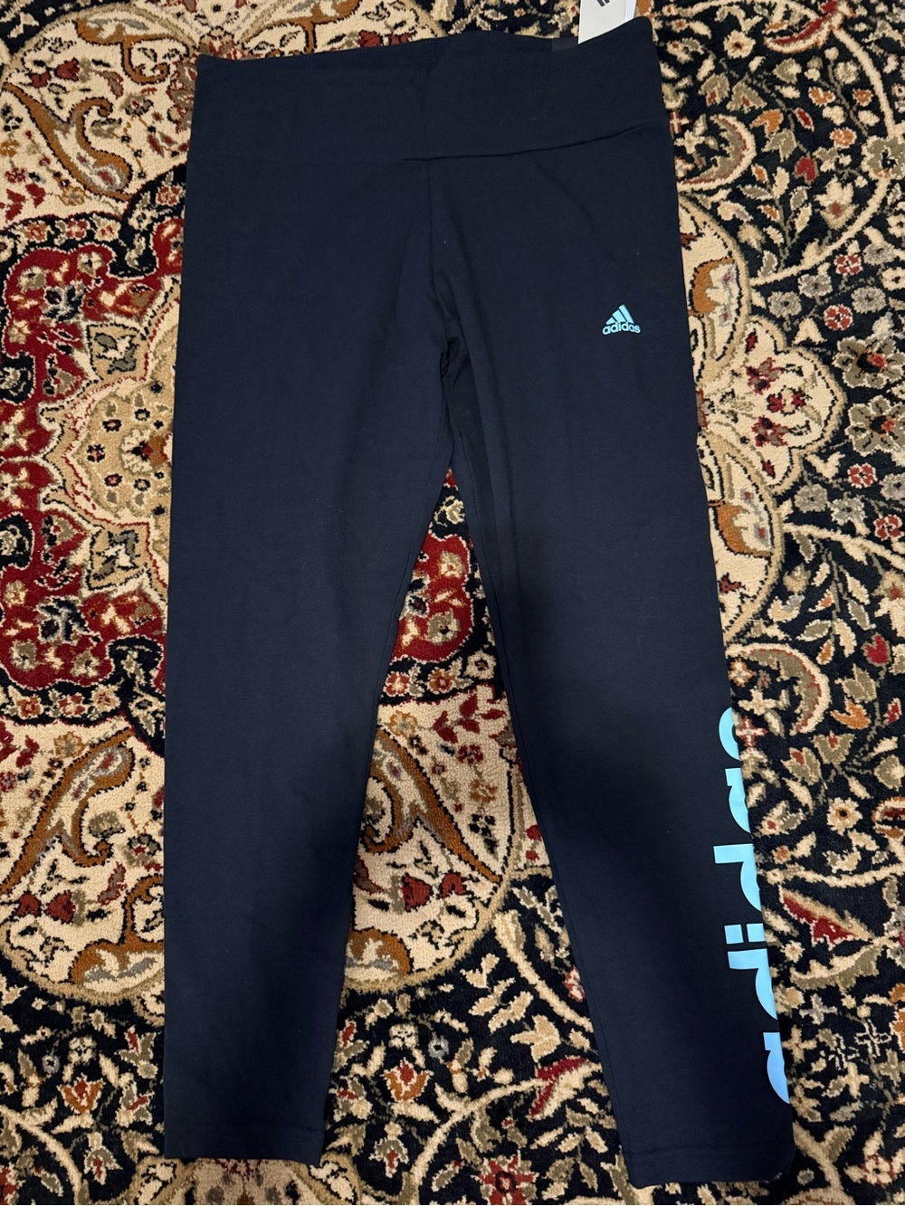 NWT XL (20-22) adidas women’s Black Leggings with Blue Logo